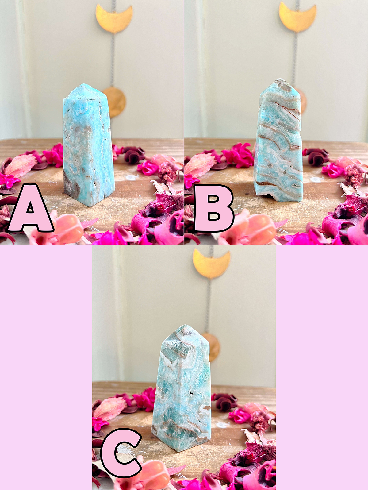 Rose and Quartz - Towers - Blue Aragonite Towers