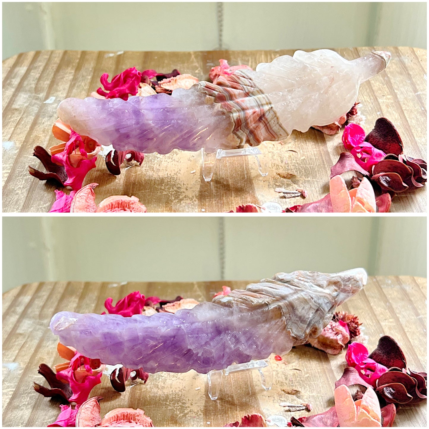 Amethyst x Mexican Lace Agate Feathers on Stands