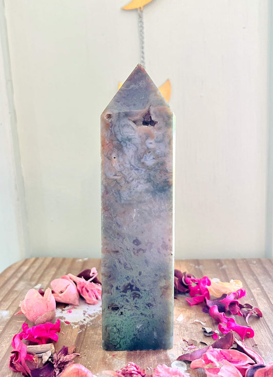 Rose and Quartz - Towers - Large Carnelian Moss Agate Tower