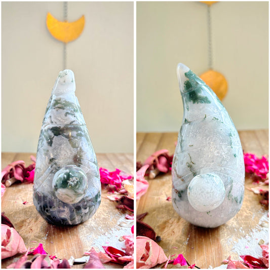 Large Moss Agate Gnome Carvings