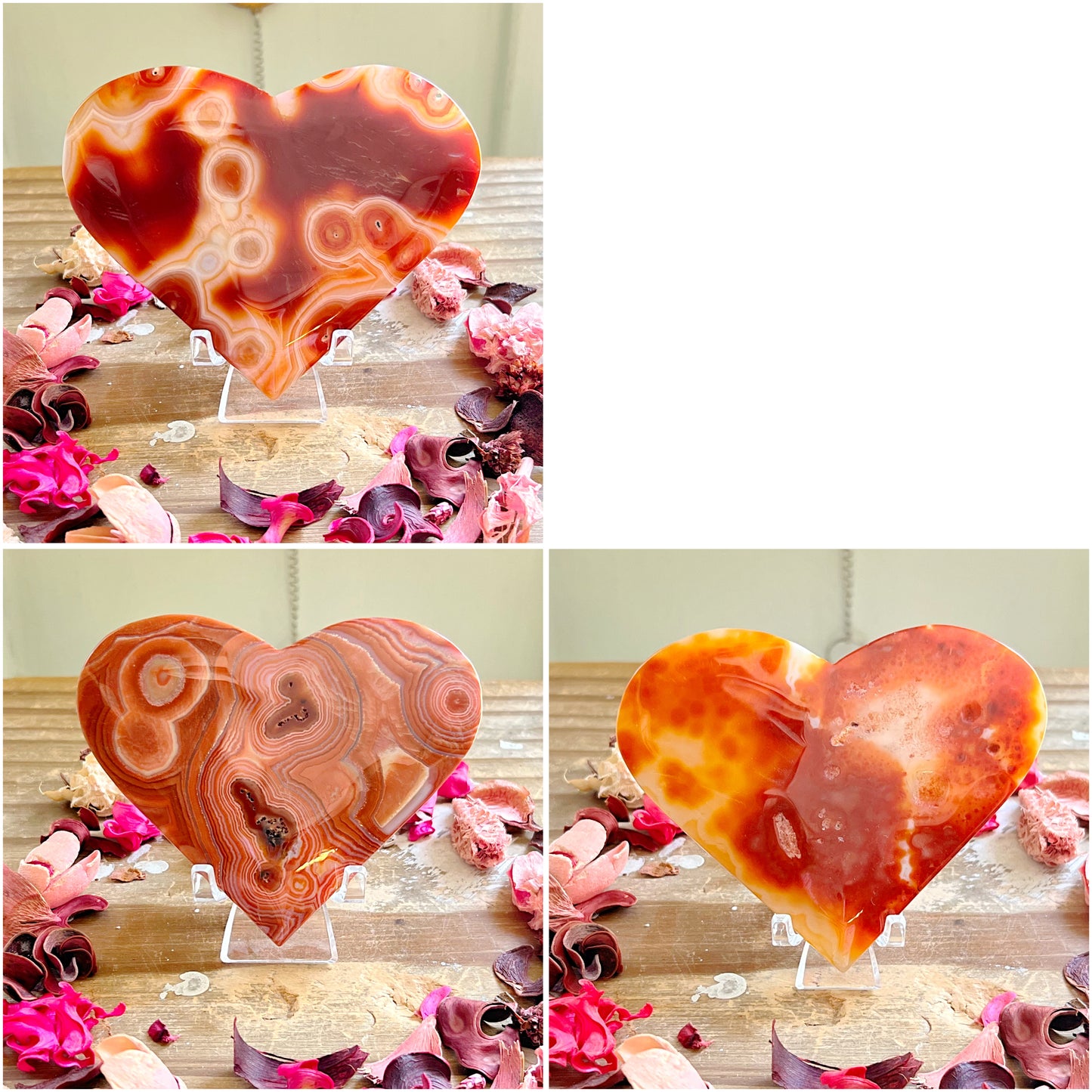 Red Banded Agate Hearts with Stands