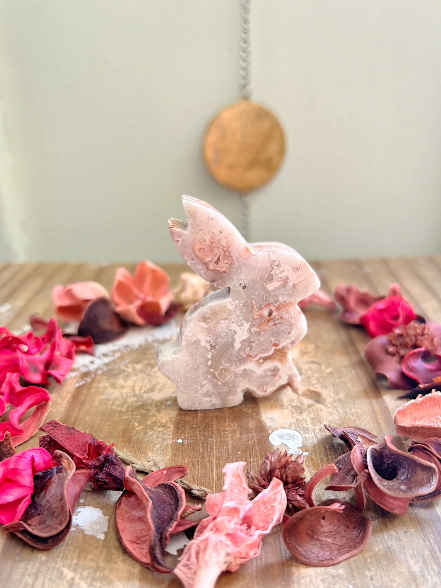 Rose and Quartz - Carvings - Druzy Pink Crazy Lace Agate Bunny Carving