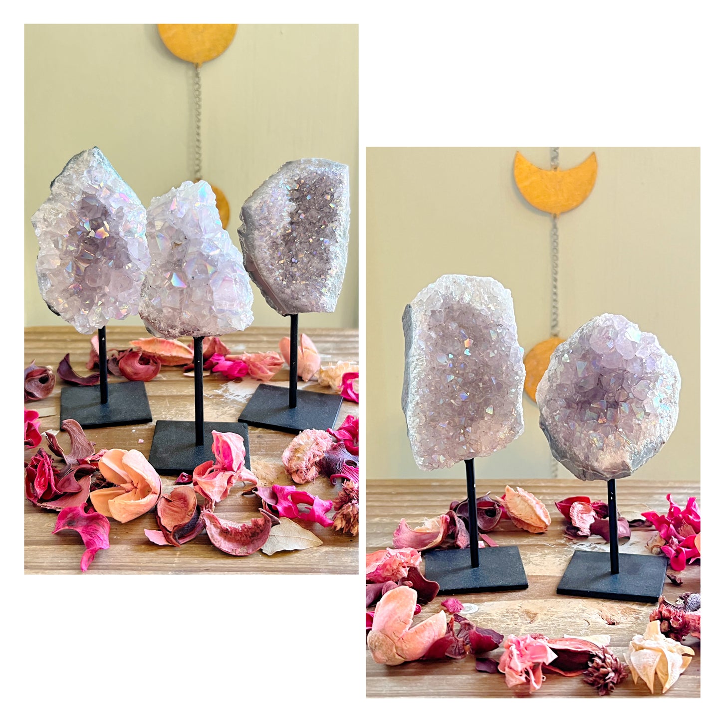 Angel Aura Quartz Clusters on Stands