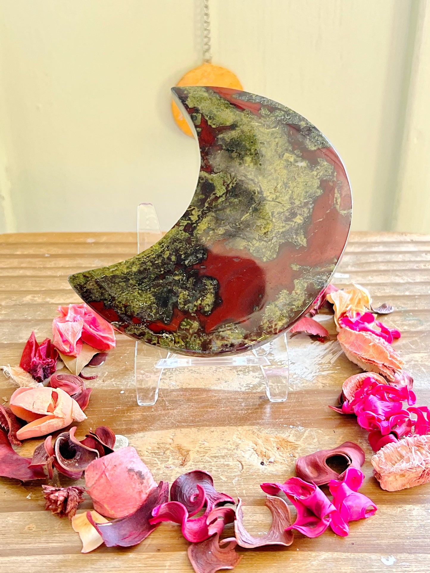 Dragon Blood Jasper Moon on Stand