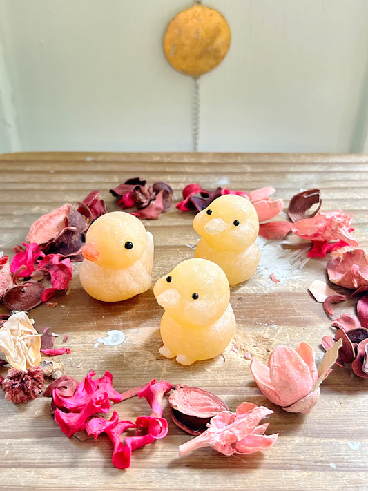 Orange Calcite Chicks and Duck