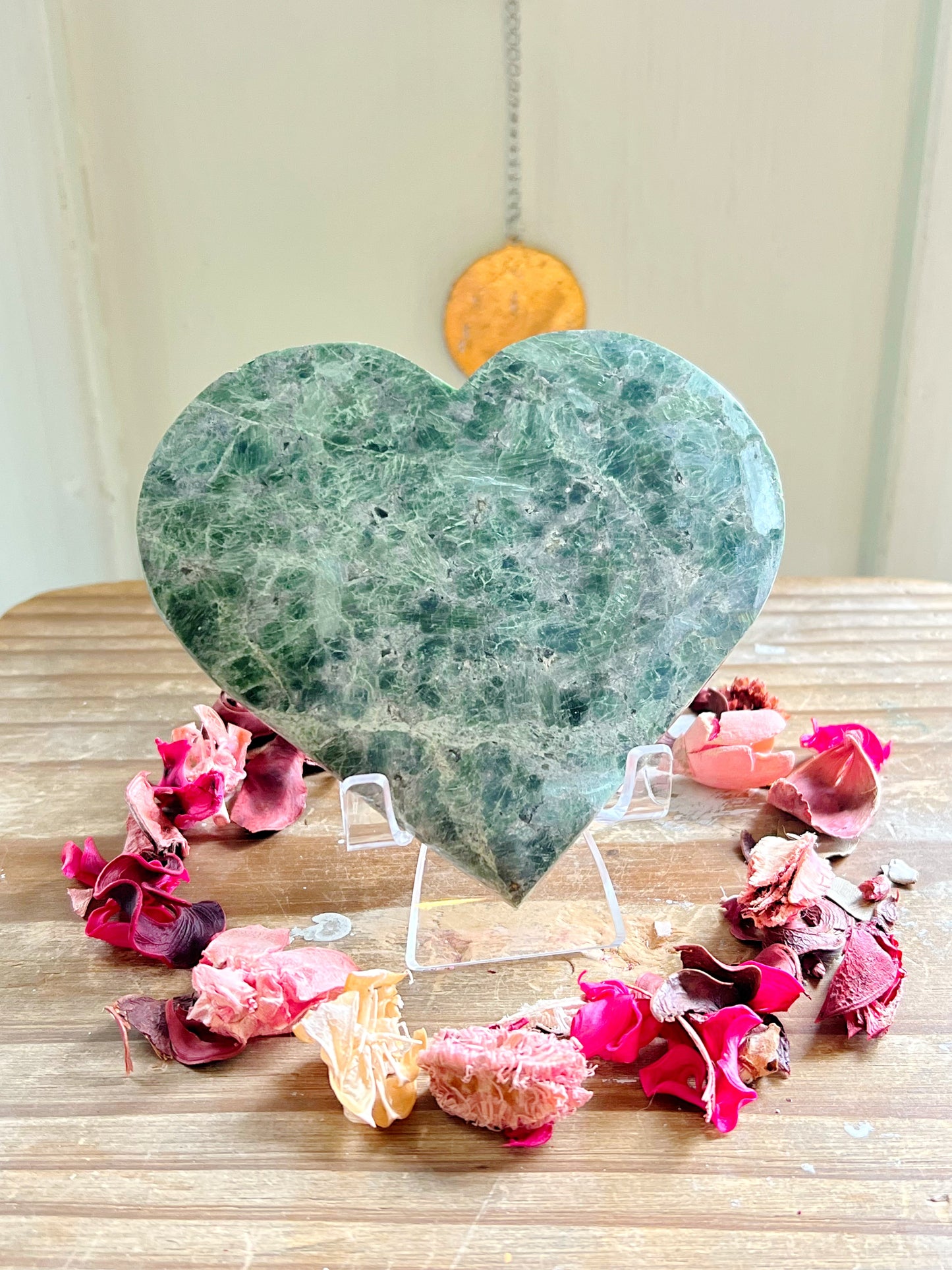 Epidote Hearts on Stands