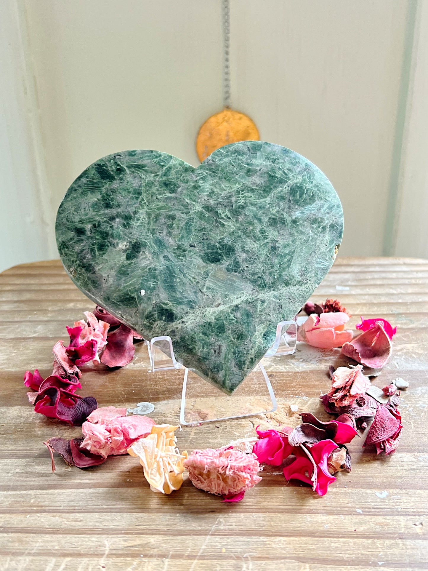 Epidote Hearts on Stands