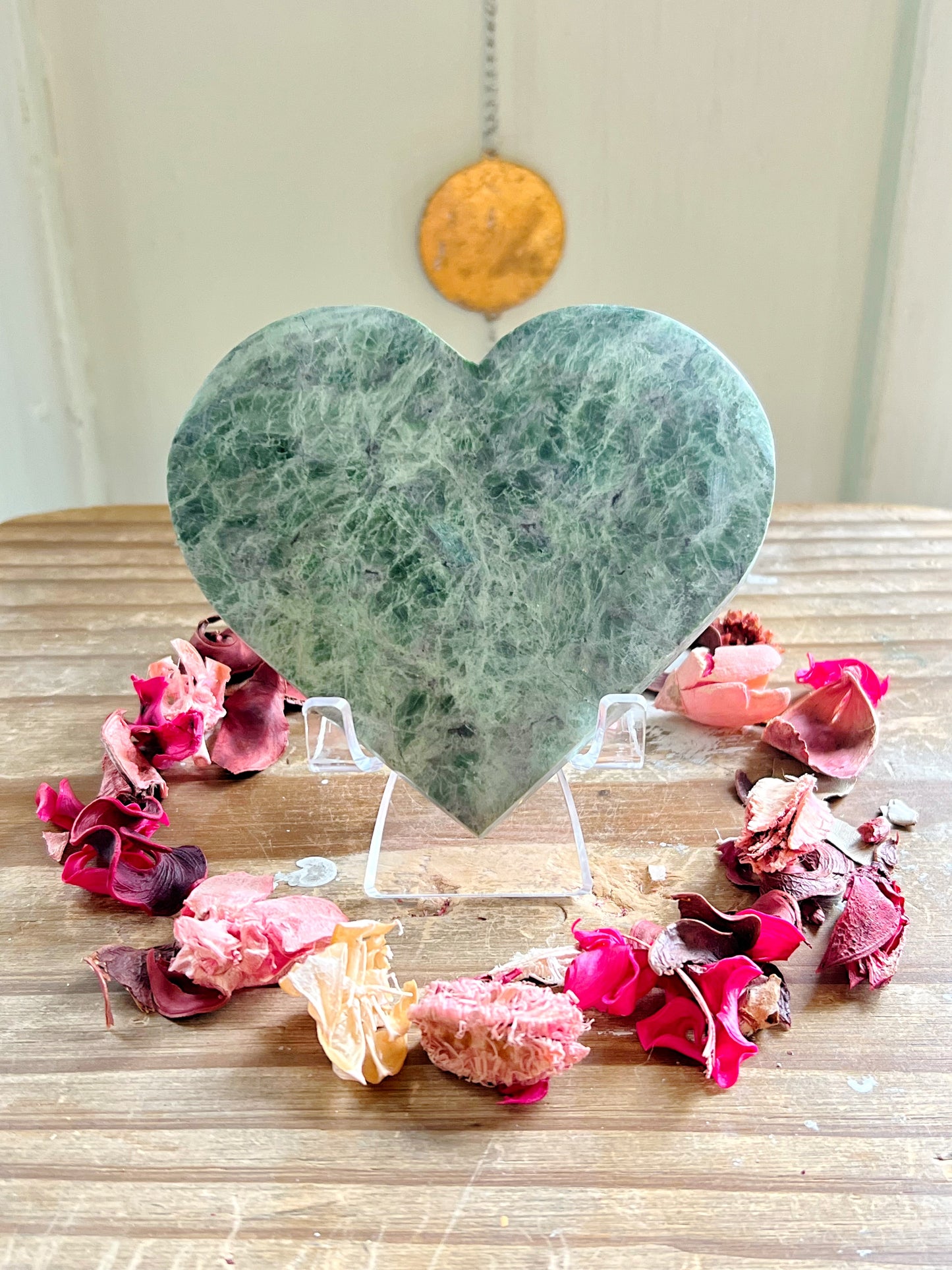 Epidote Hearts on Stands