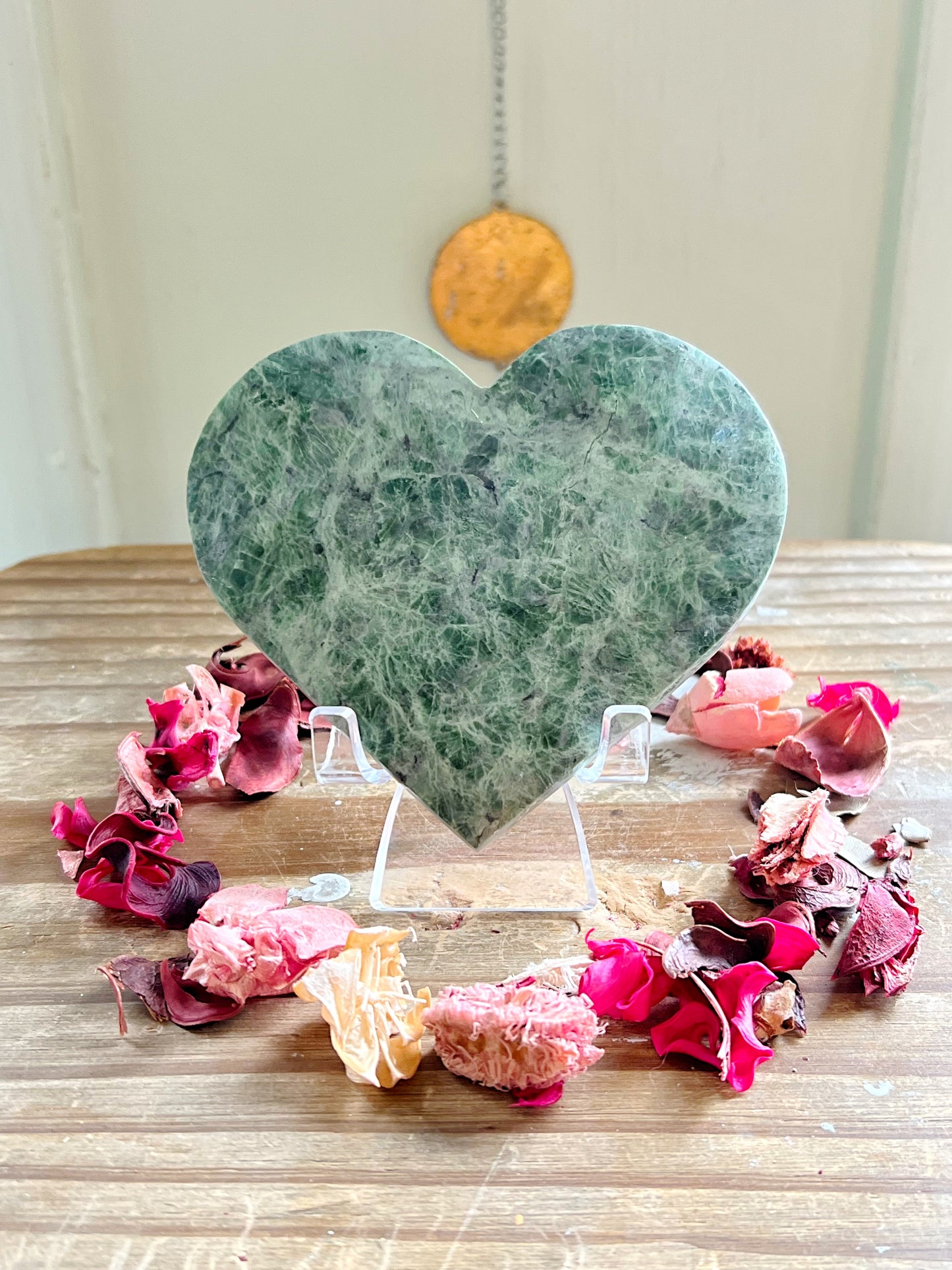 Epidote Hearts on Stands