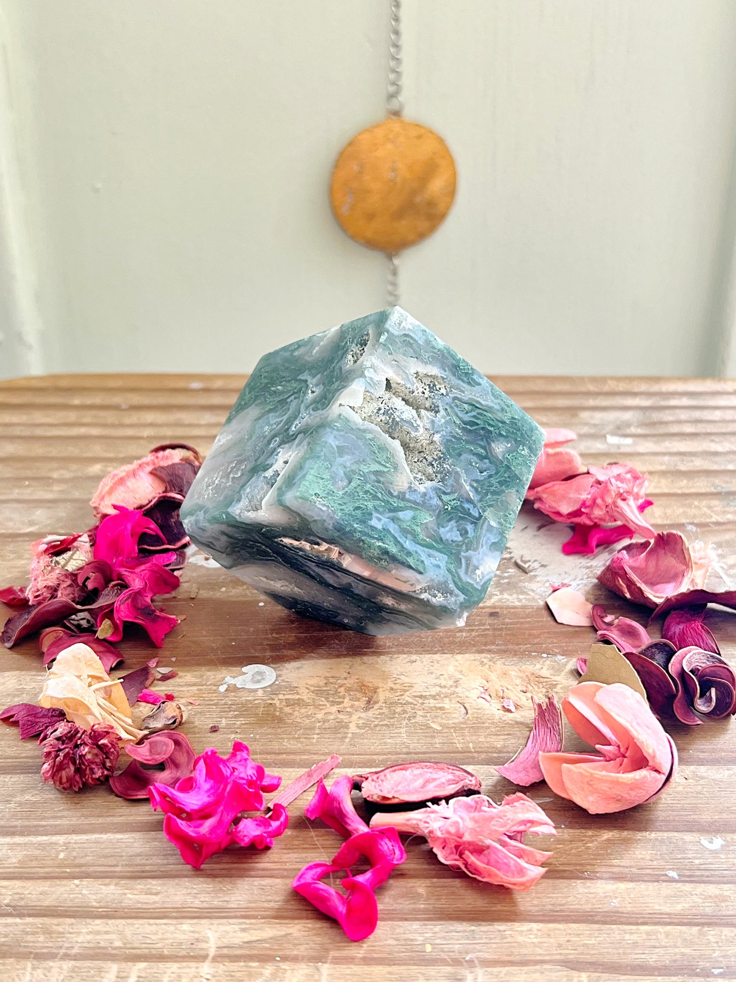 Druzy Moss Agate Cube