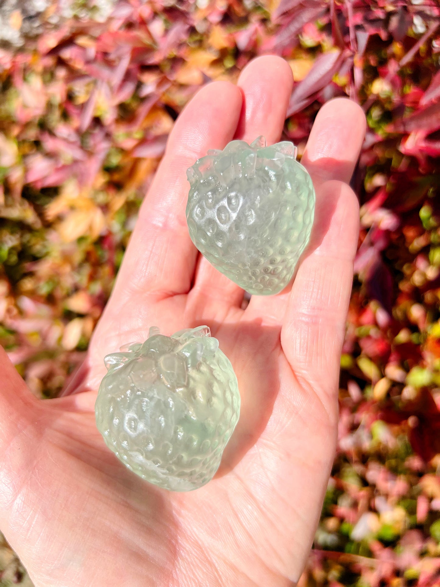 Green Fluorite Strawberry Carvings