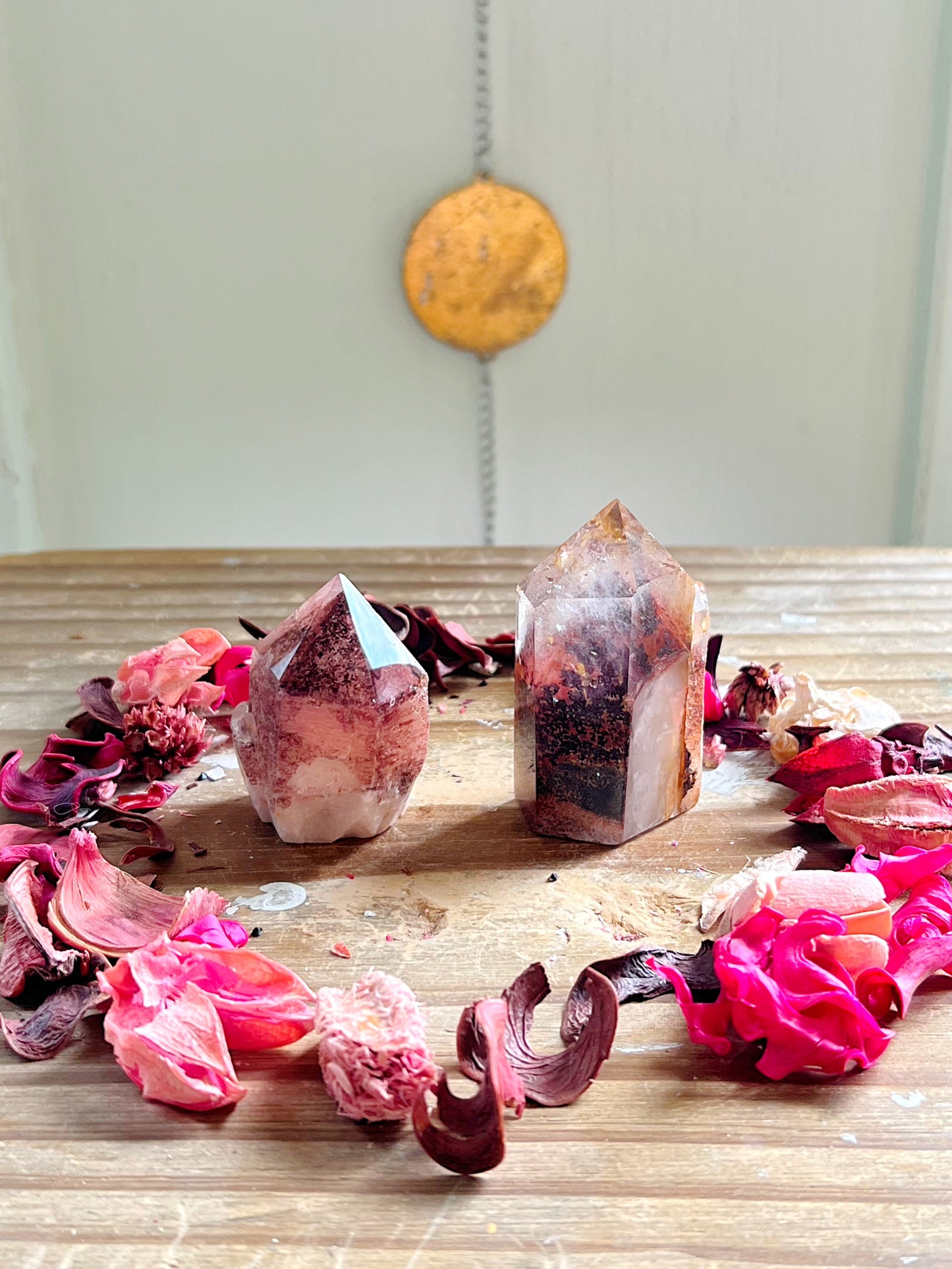 Red Phantom Quartz Half-Polished Points