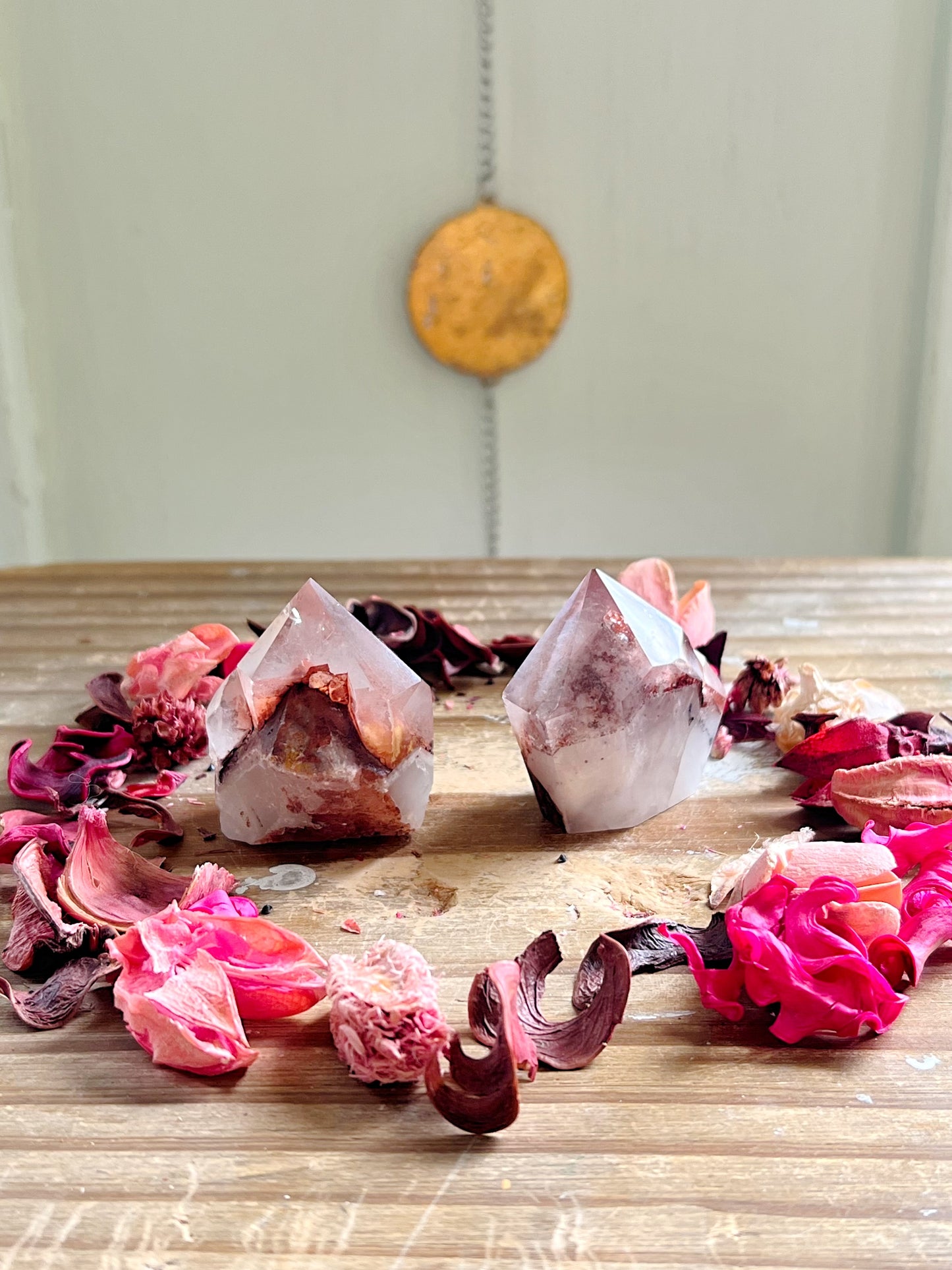 Red Phantom Quartz Half-Polished Points