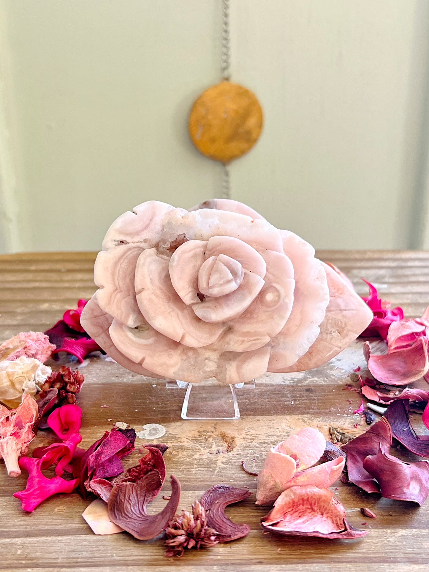 Flower Agate Flower with Quartz on Stand