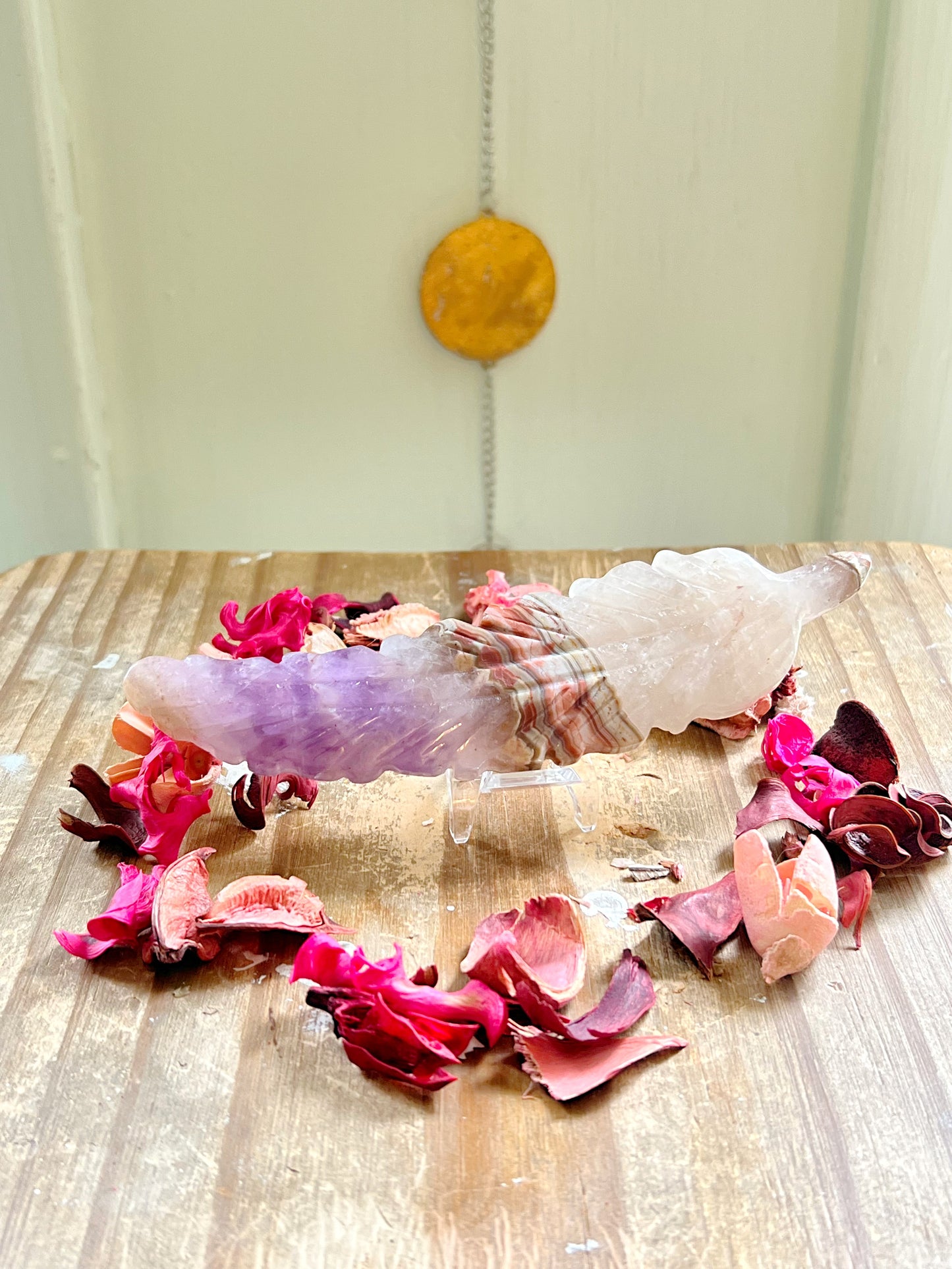 Amethyst x Mexican Lace Agate Feathers on Stands