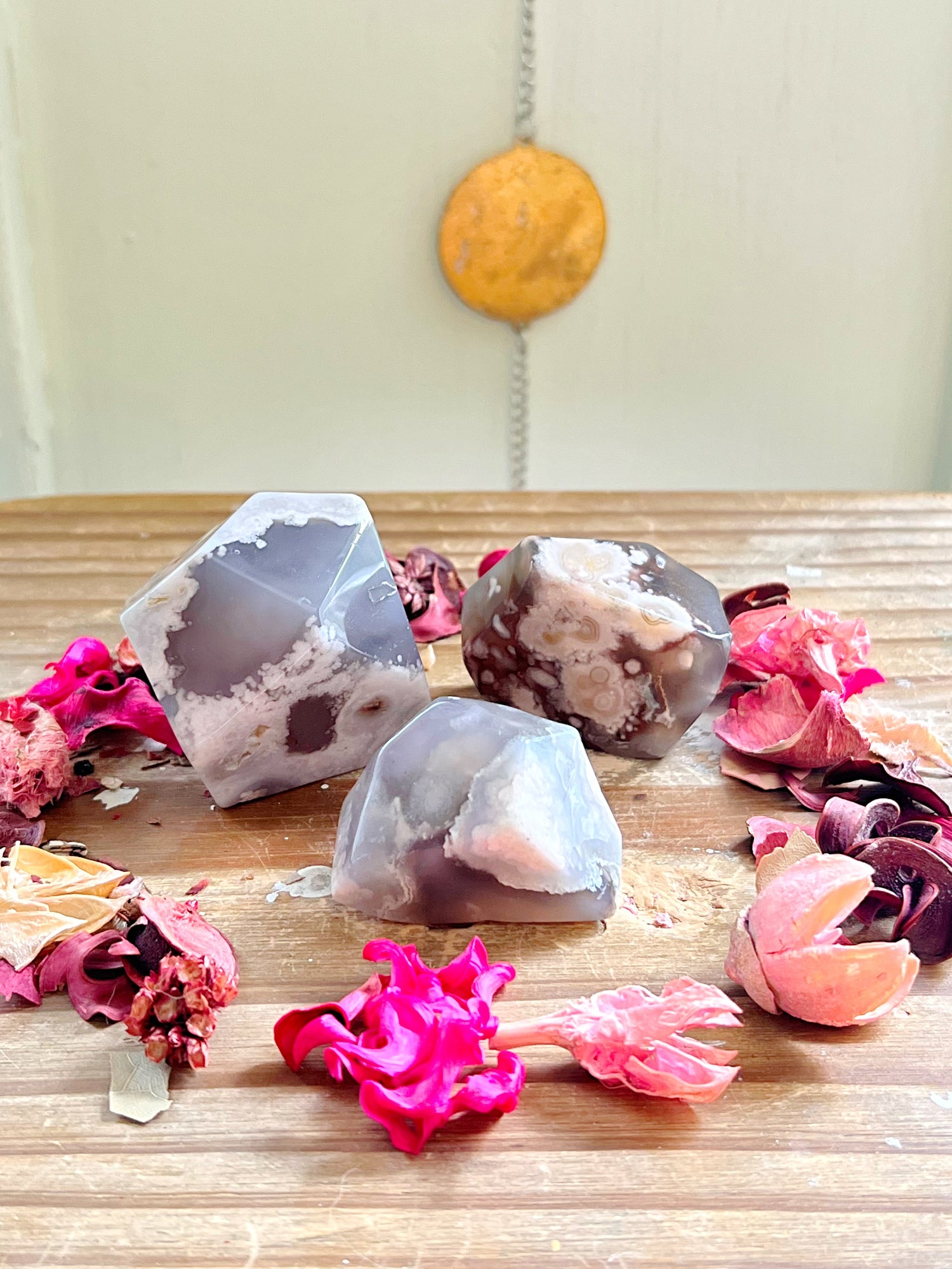 Rose and Quartz - Freeforms - Black Flower Agate Freeforms