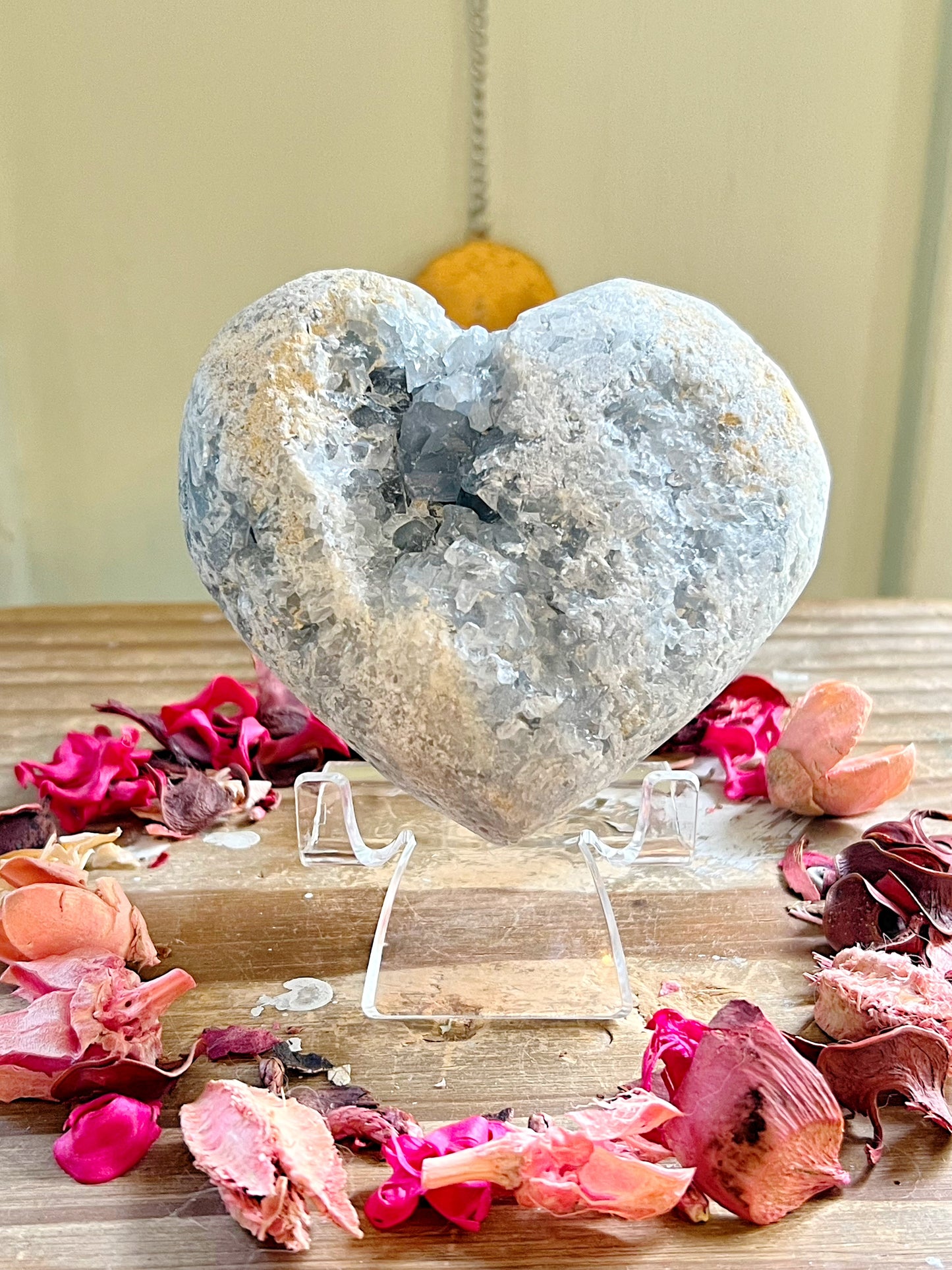 Celestite Heart Carving on Stand