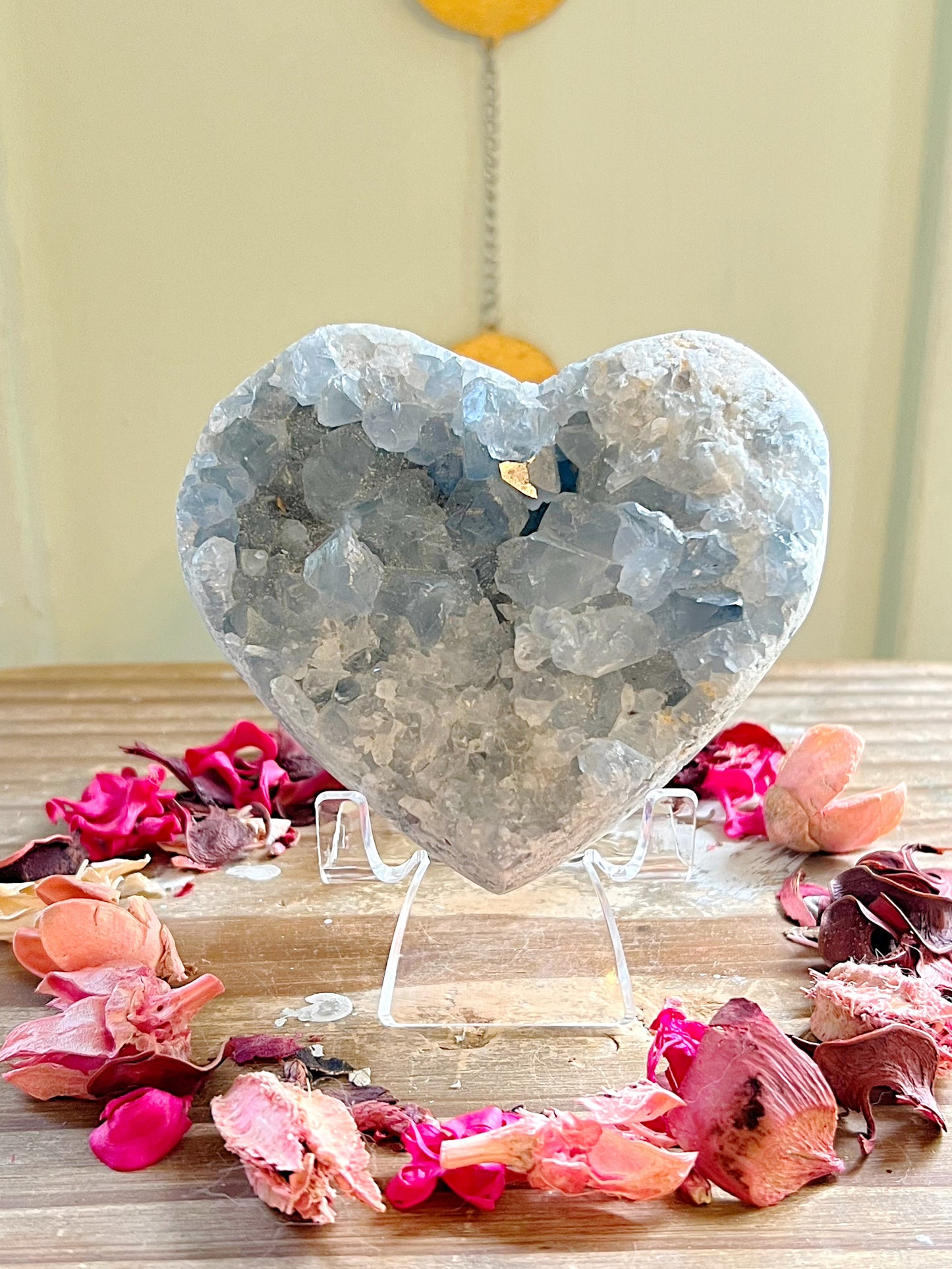 Celestite Heart Carving on Stand