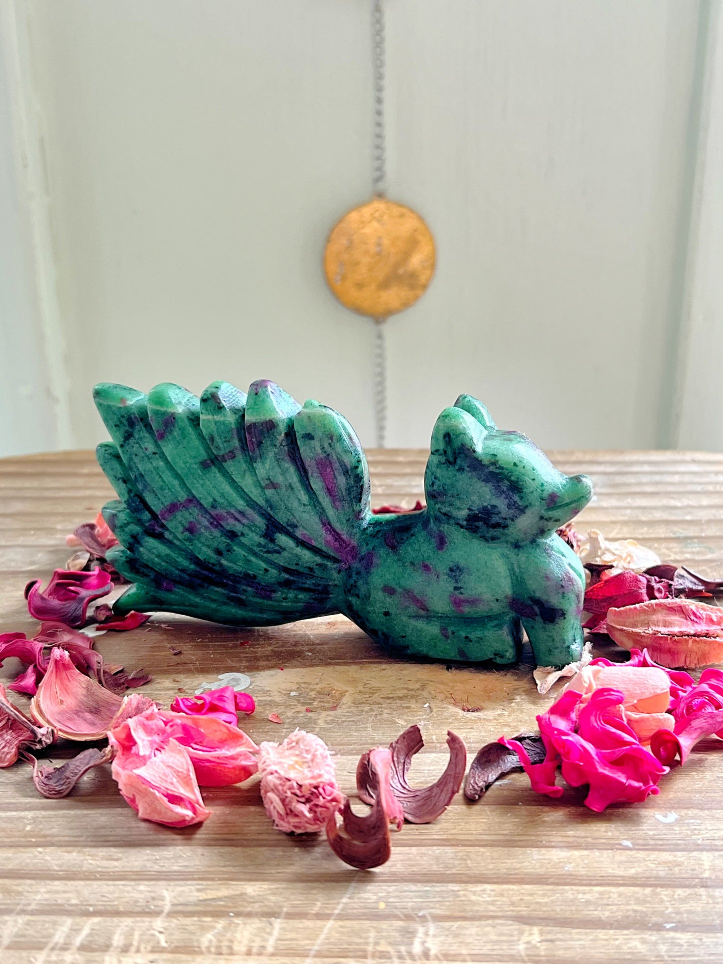 Ruby Zoisite Nine Tail Fox Carving UV REACTIVE