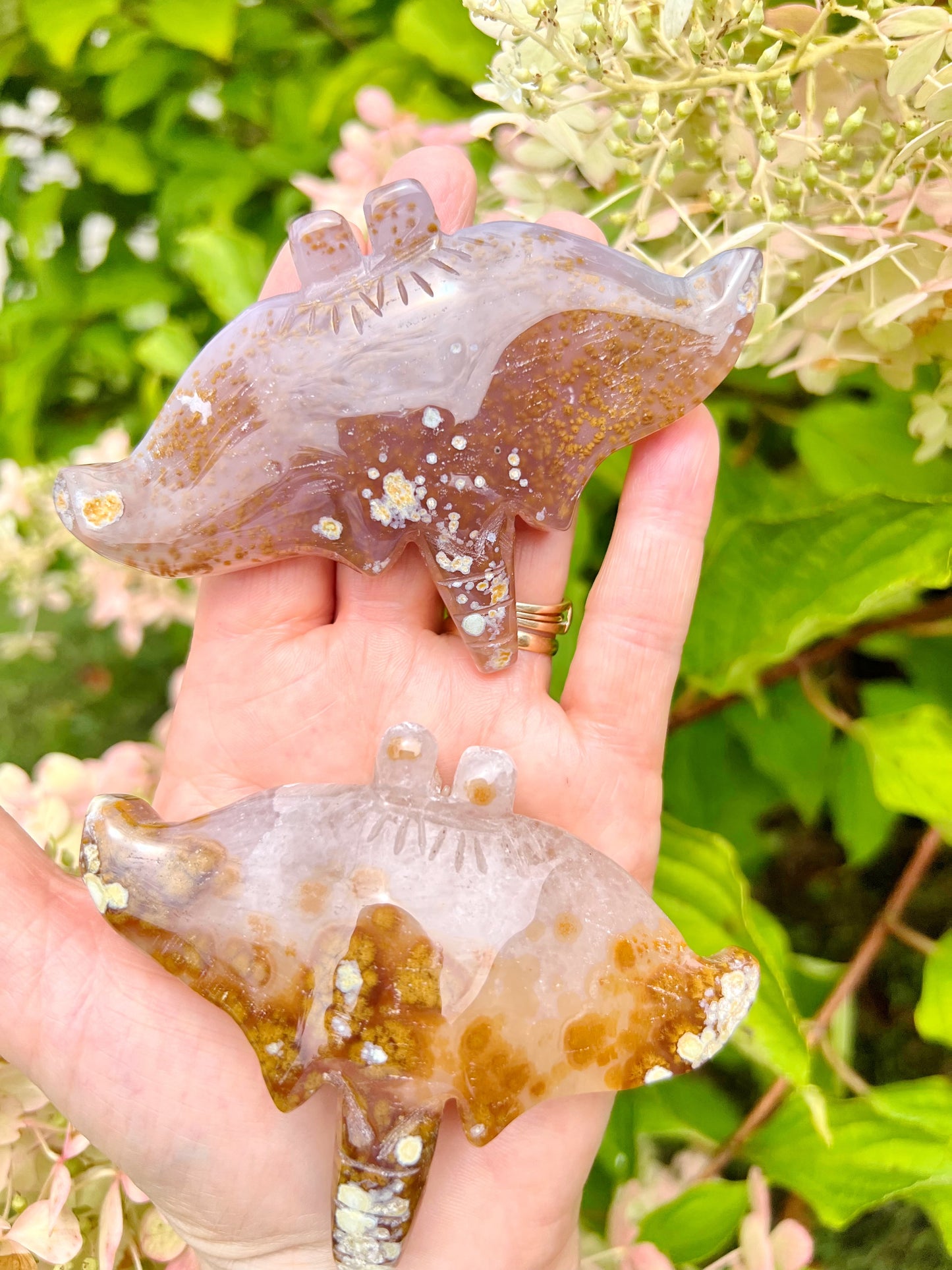 Plume Agate x Quartz Stingray Carvings