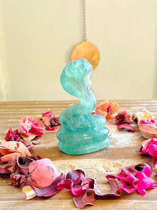 Green Fluorite Cobra Snake Carving