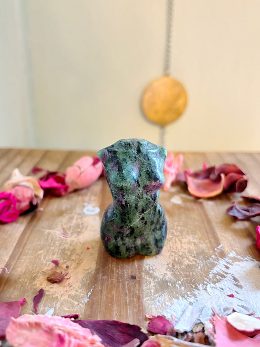 Ruby Zoisite Goddess Body Carving GLOWS UNDER UV