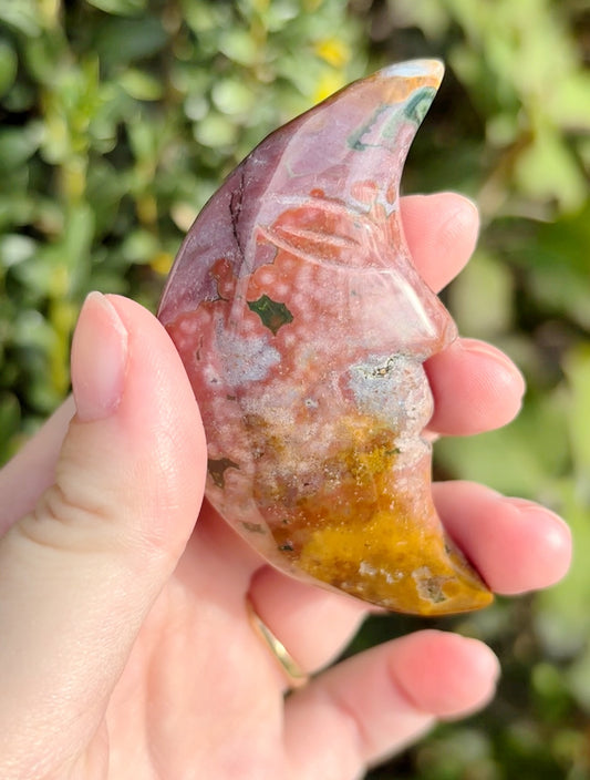 Orbicular Ocean Jasper Moon Carving