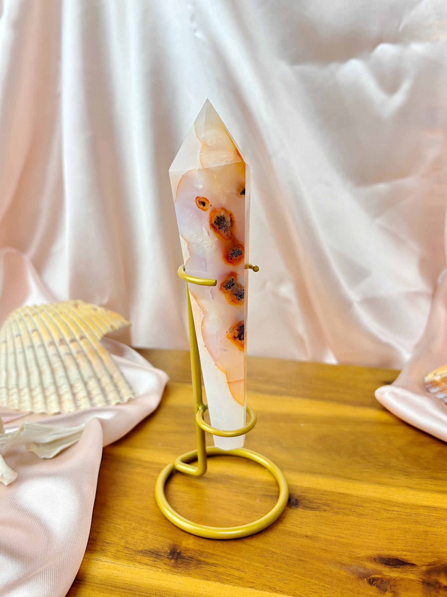 Carnelian Flower Agate Wands on Stands