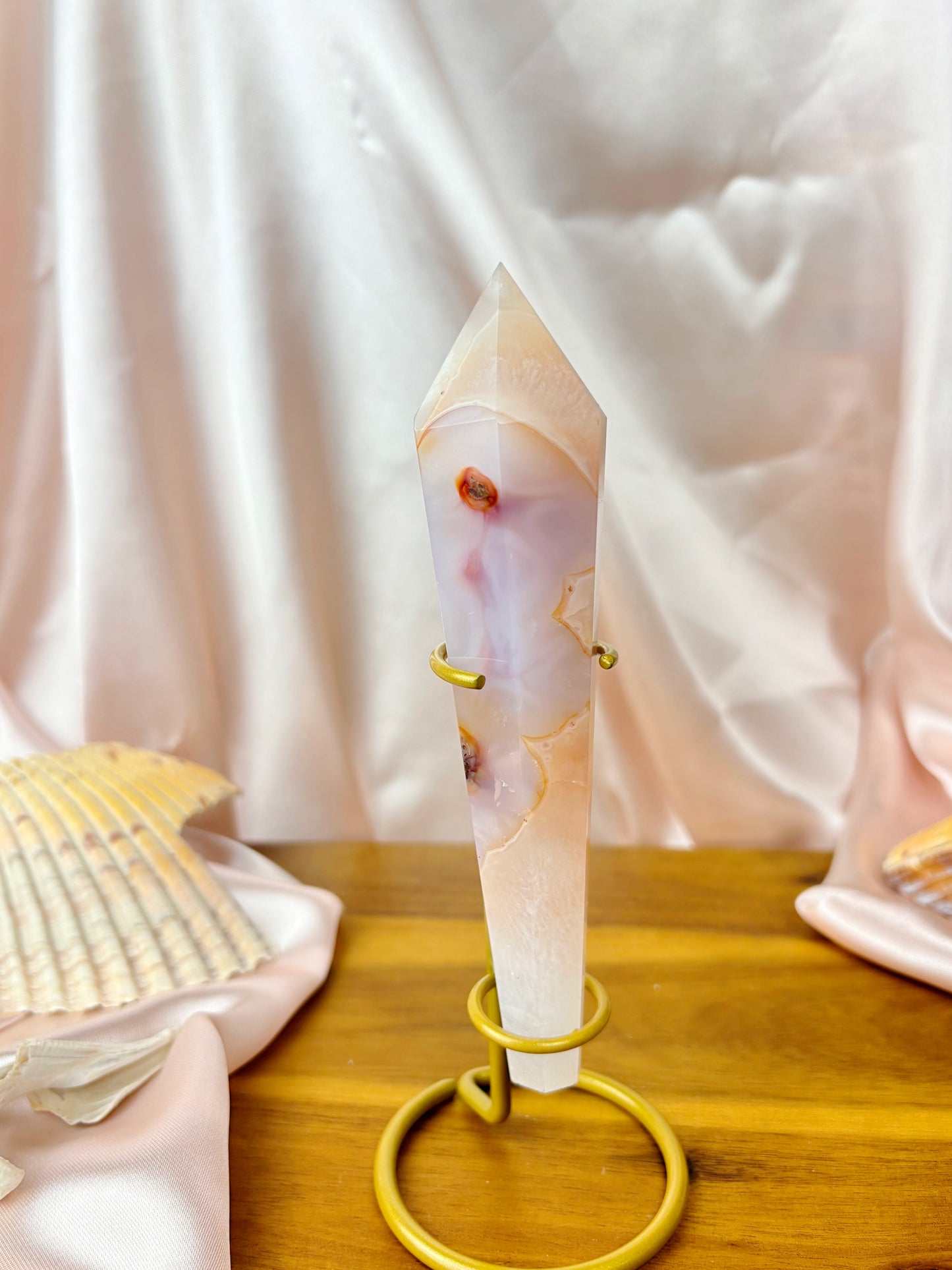 Carnelian Flower Agate Wands on Stands