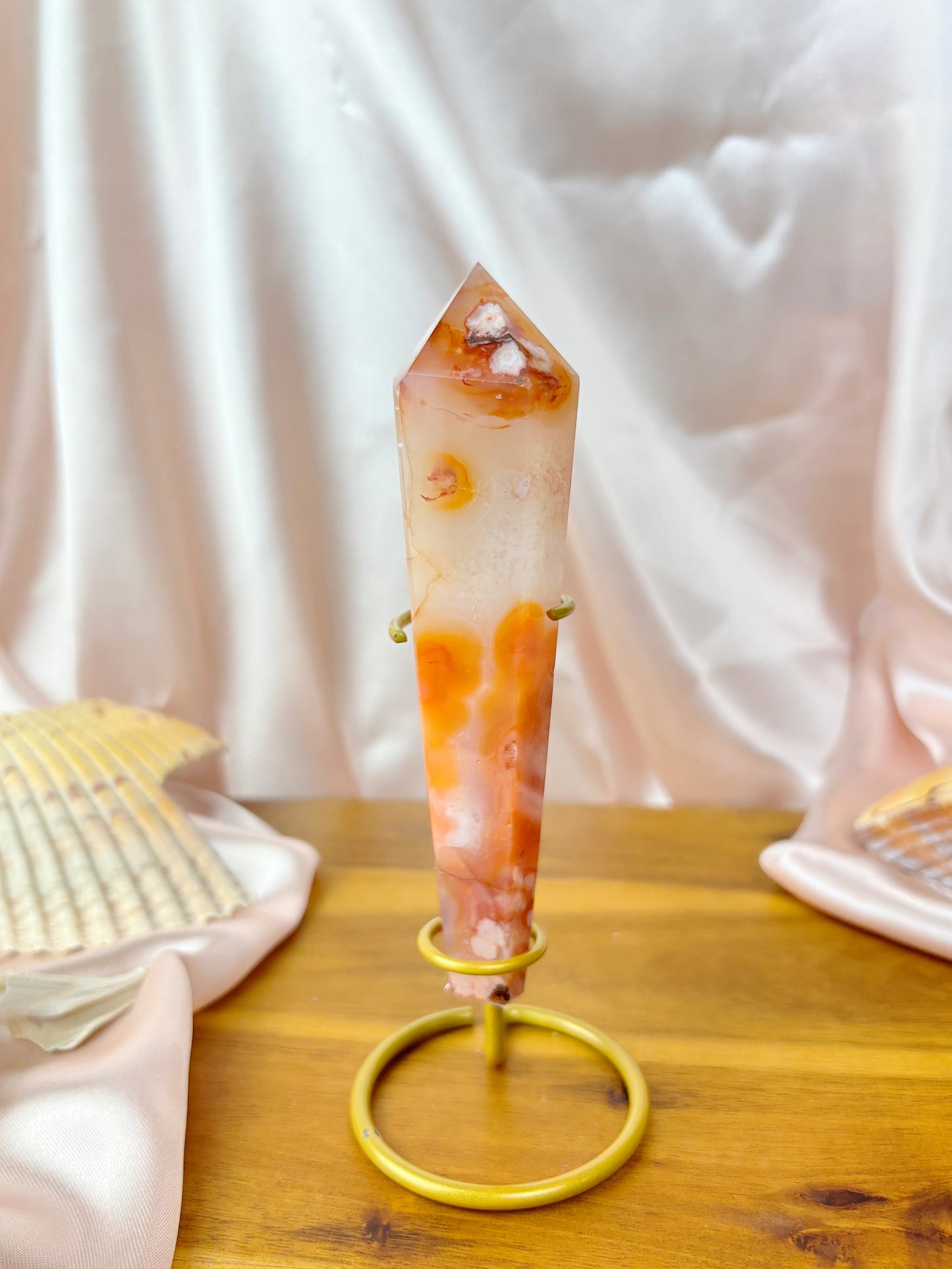 Carnelian Flower Agate Wands on Stands