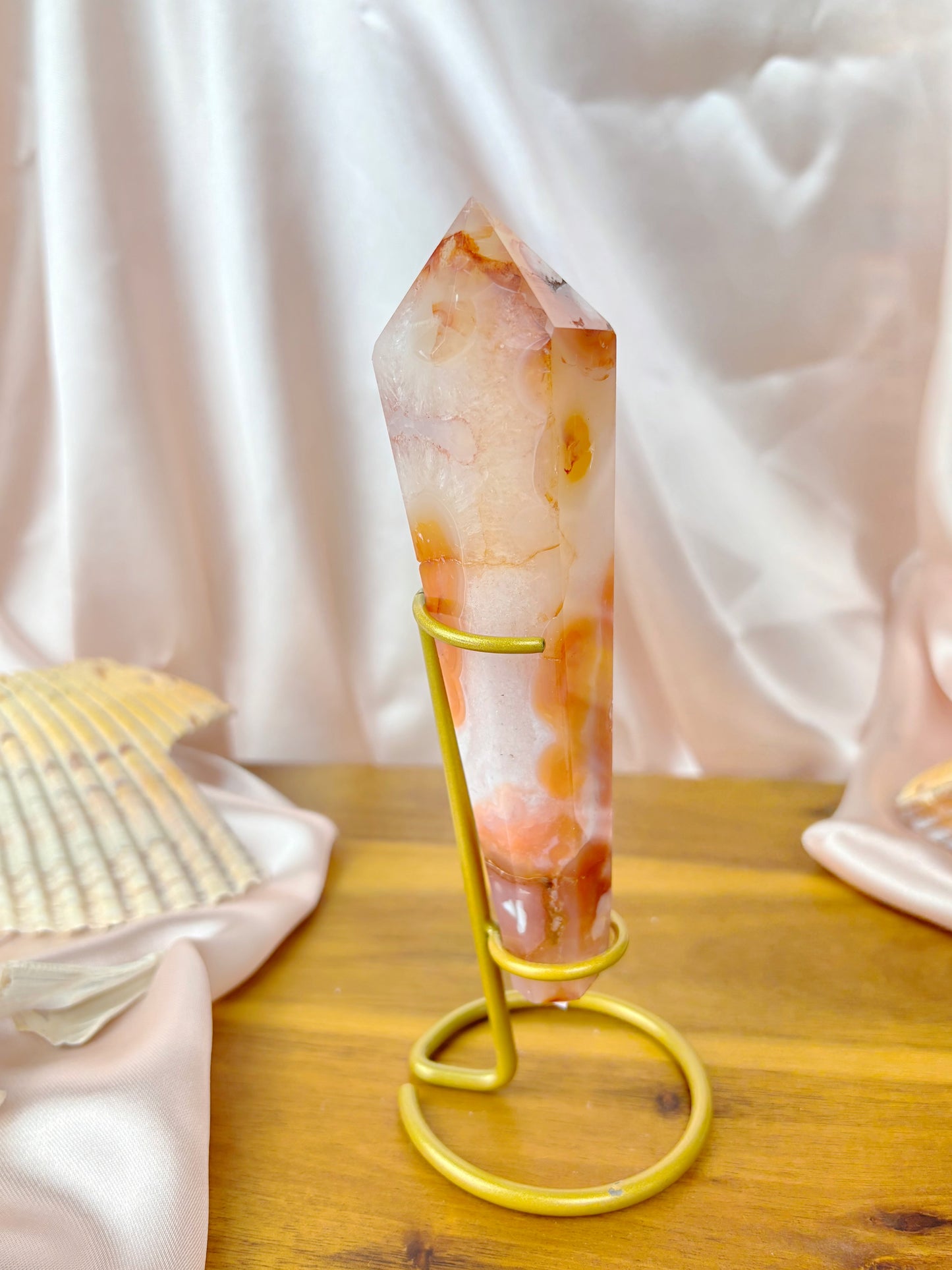 Carnelian Flower Agate Wands on Stands