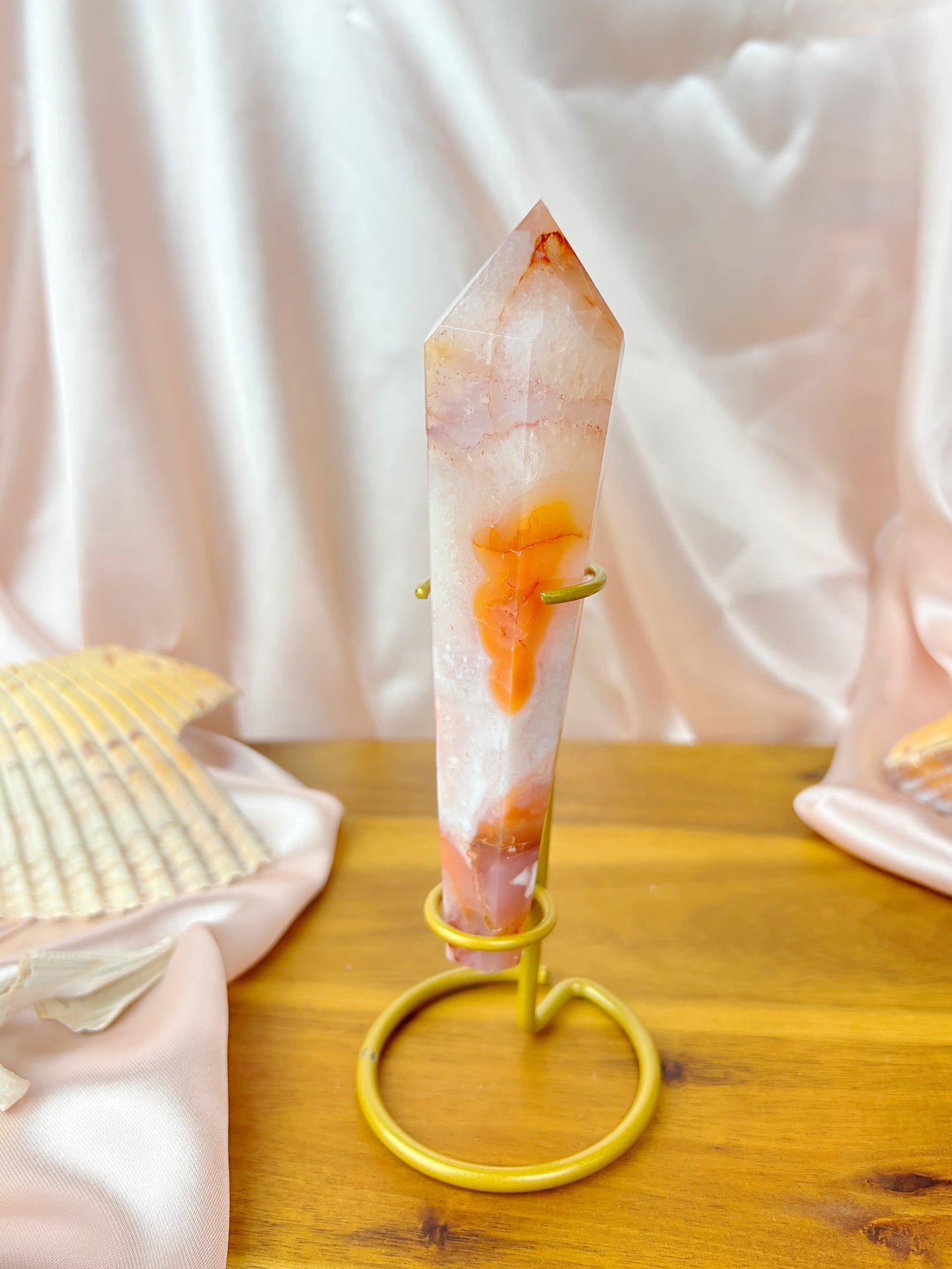 Carnelian Flower Agate Wands on Stands