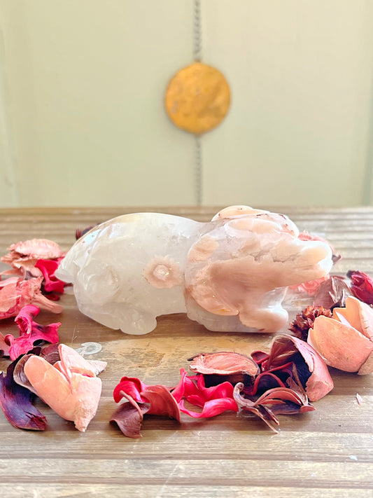 Flower Agate x Quartz Ram Carving