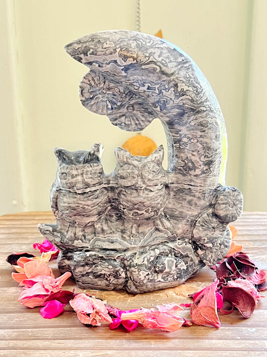 Picasso Jasper Owls On Moon Carving