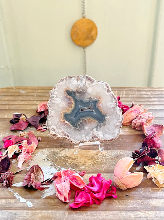 Flower Agate x Amethyst x Quartz x Grey Agate Slab with Stand