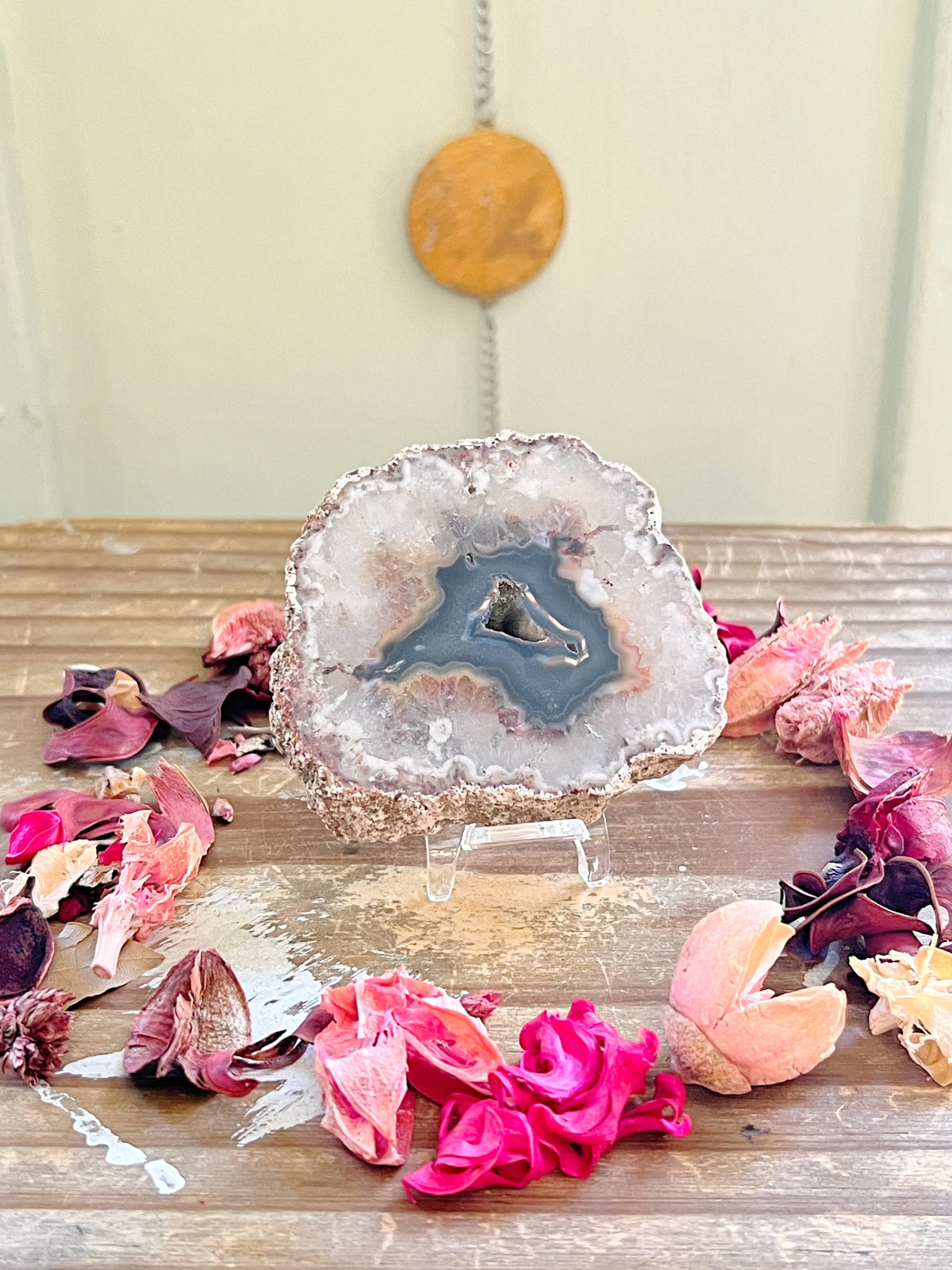 Flower Agate x Amethyst x Quartz x Grey Agate Slab with Stand