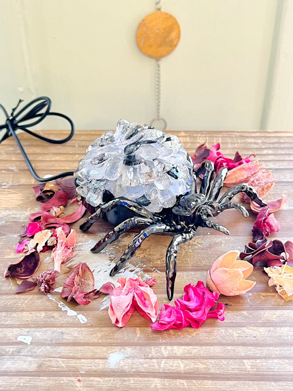 Tourmaline in Quartz Spider Lamp