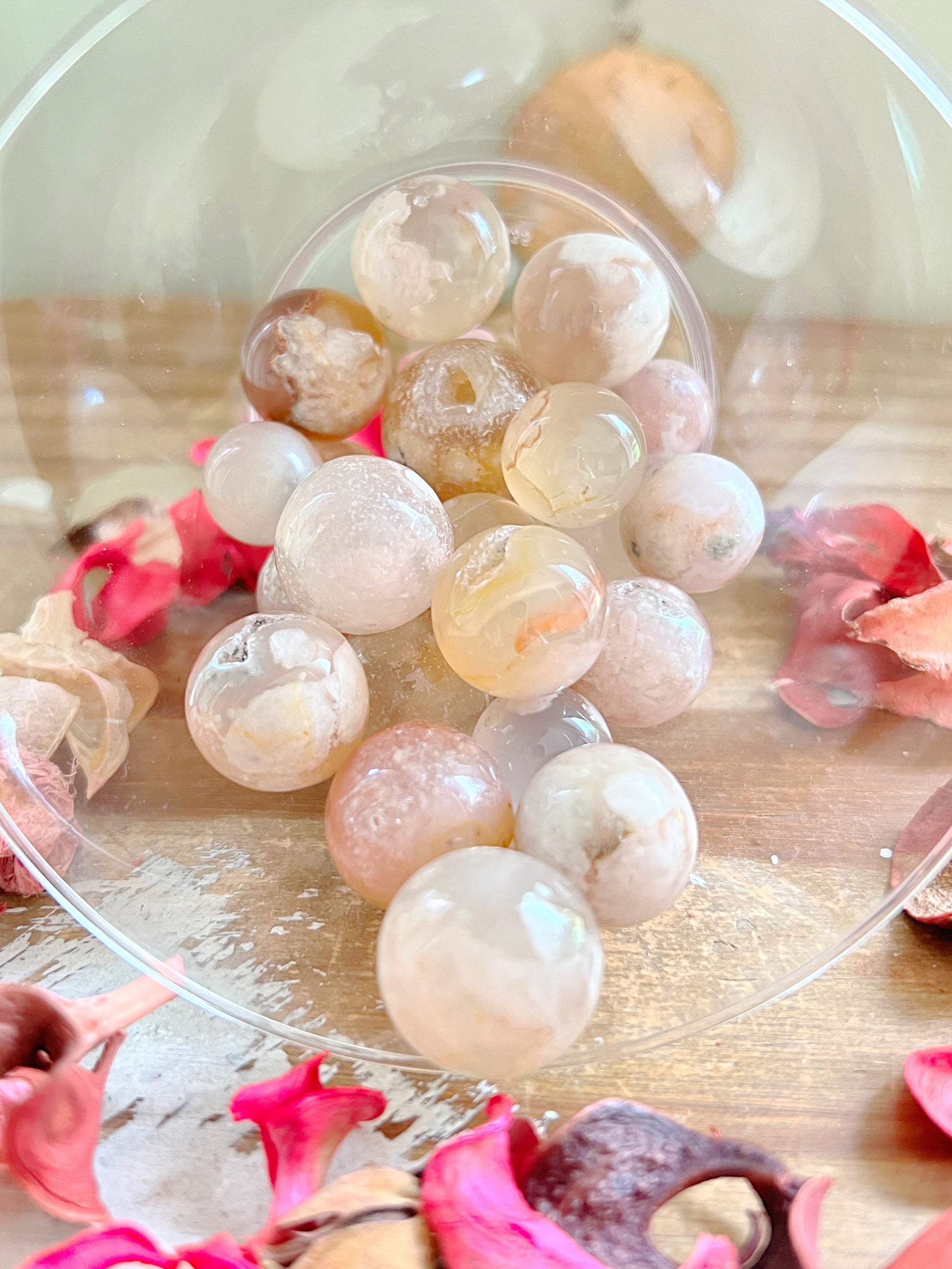 Flower Agate Mini Spheres - Rose and Quartz
