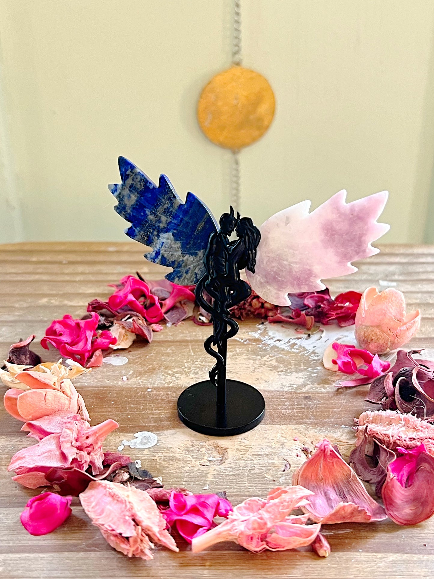 Rose and Quartz - Carvings - Lapis Lazuli and Lepidolite Devil and Woman Wing Set 1