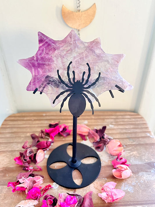 Large Fluorite Spider And Web On Stand