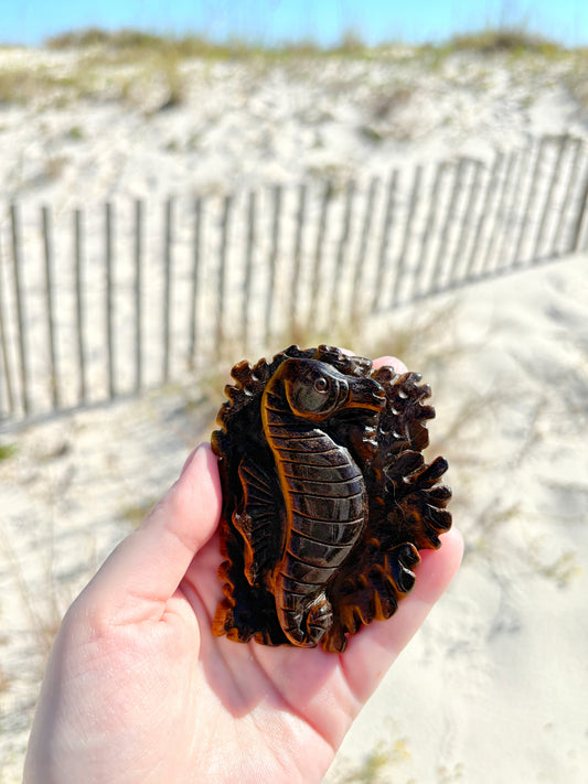 Tiger Eye Seahorse Carving