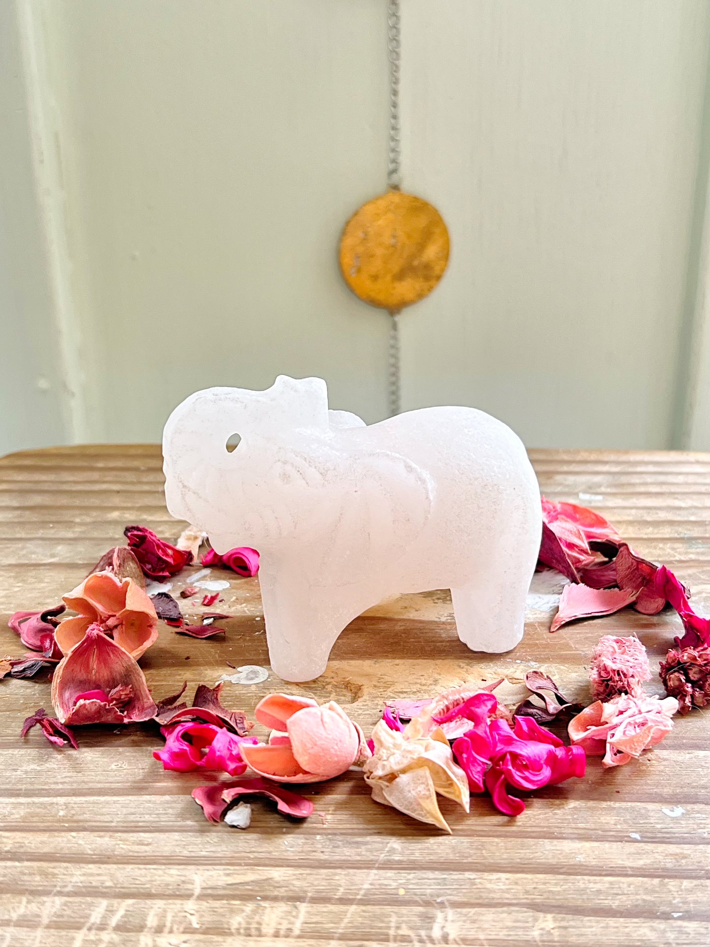 Pink Calcite Elephant Carving UV REACTIVE