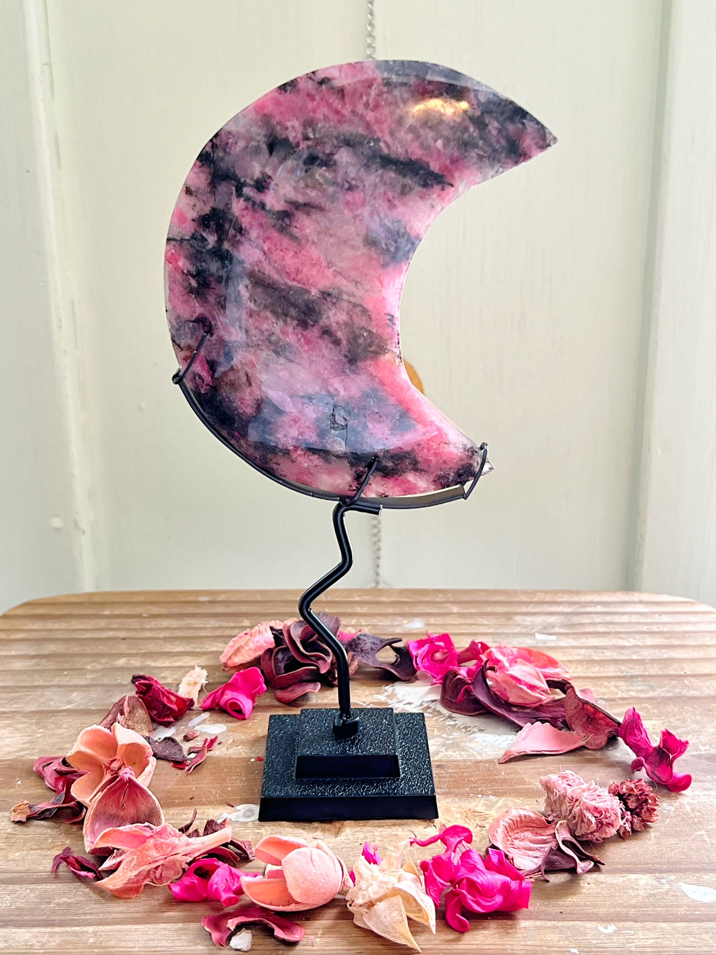 Rhodonite Moon on Stand