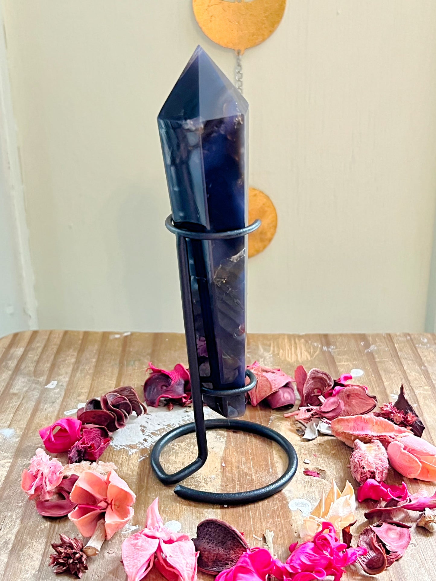 Blue Flower Agate Wand on Stand