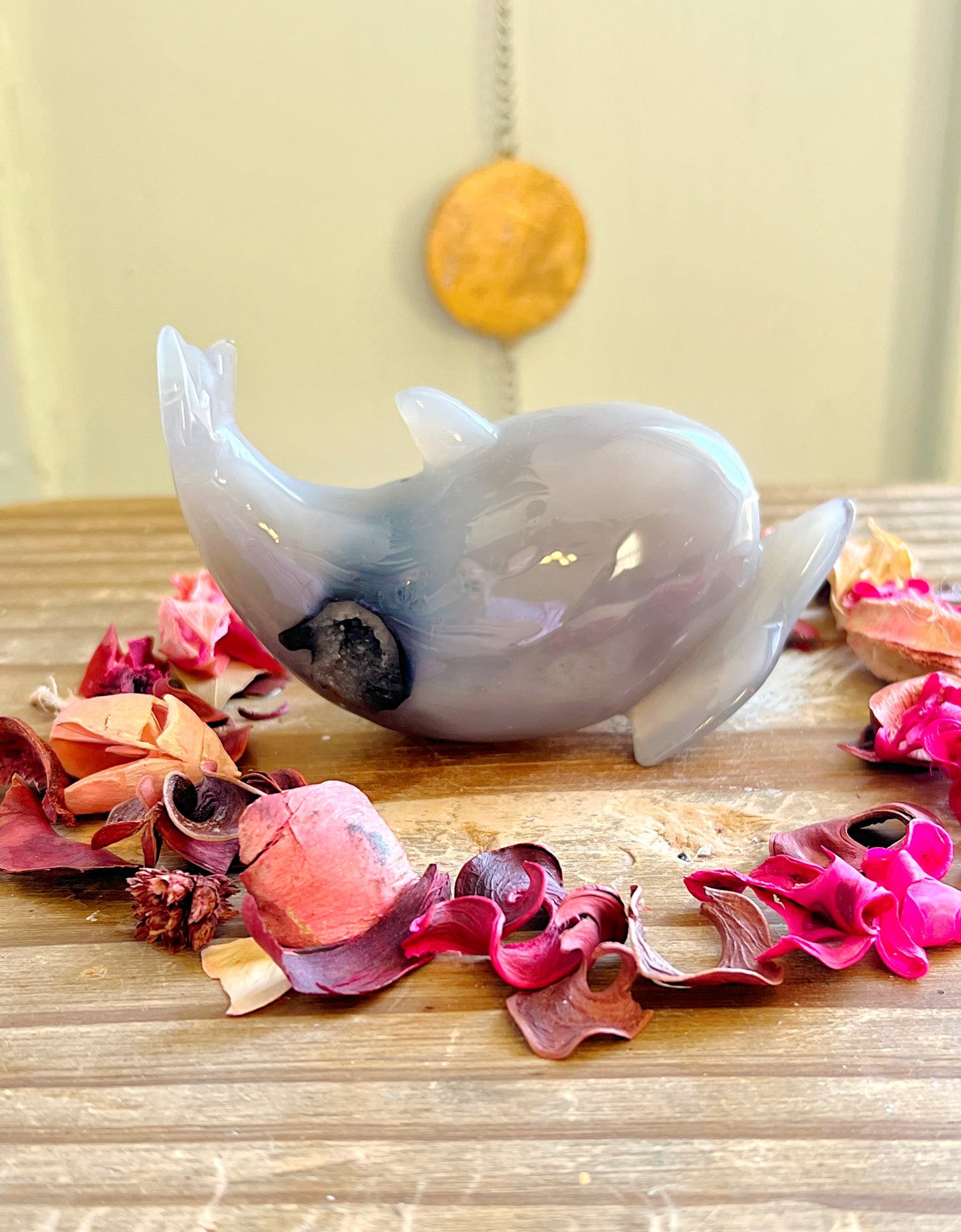 Druzy Agate Dolphin Carving