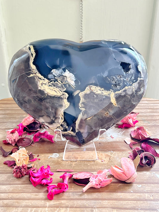 XXL Volcano Agate Heart with Stand UV REACTIVE