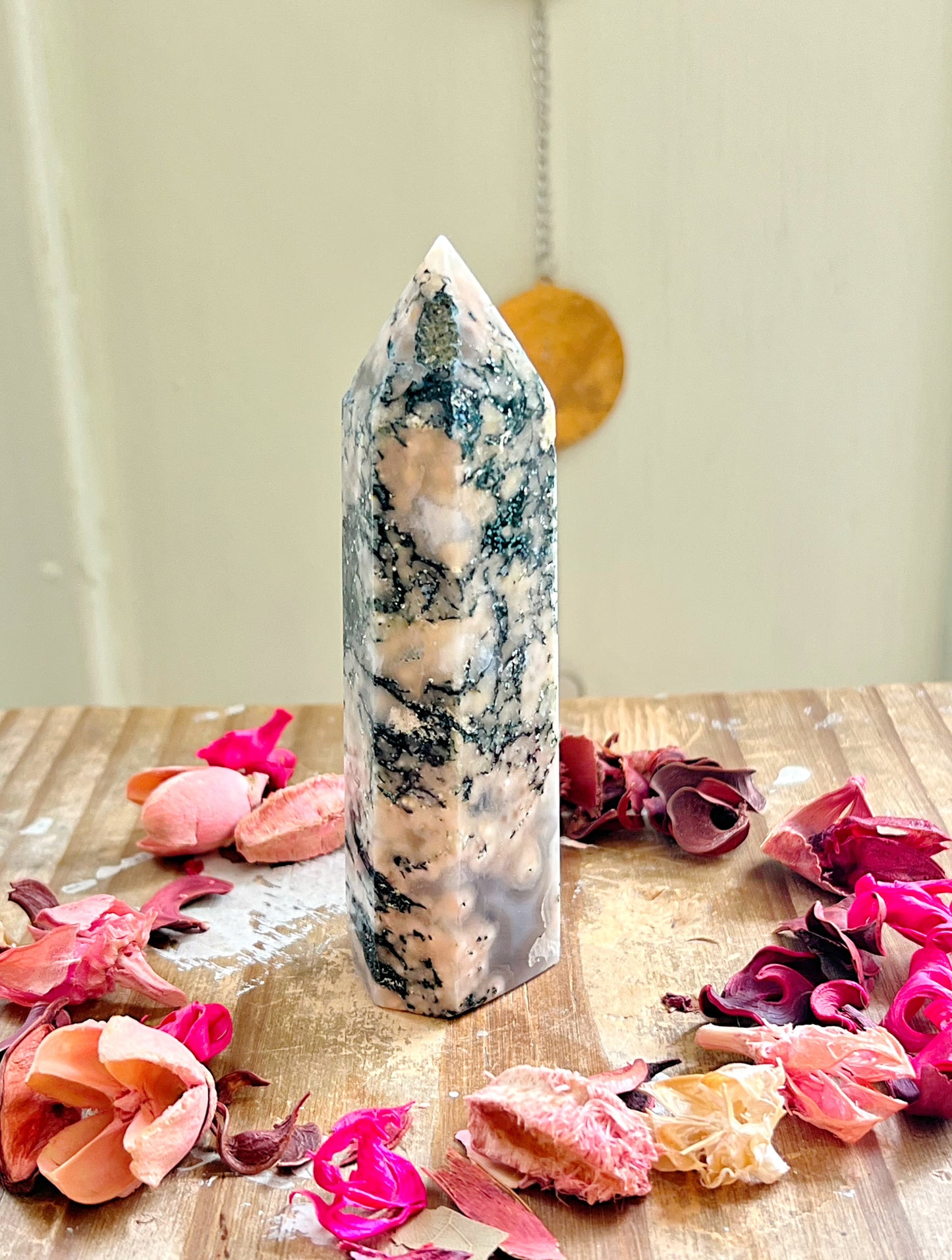 Flower Agate x Moss Agate Tower