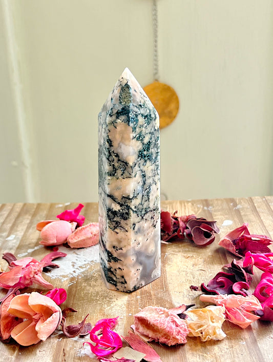 Flower Agate x Moss Agate Tower