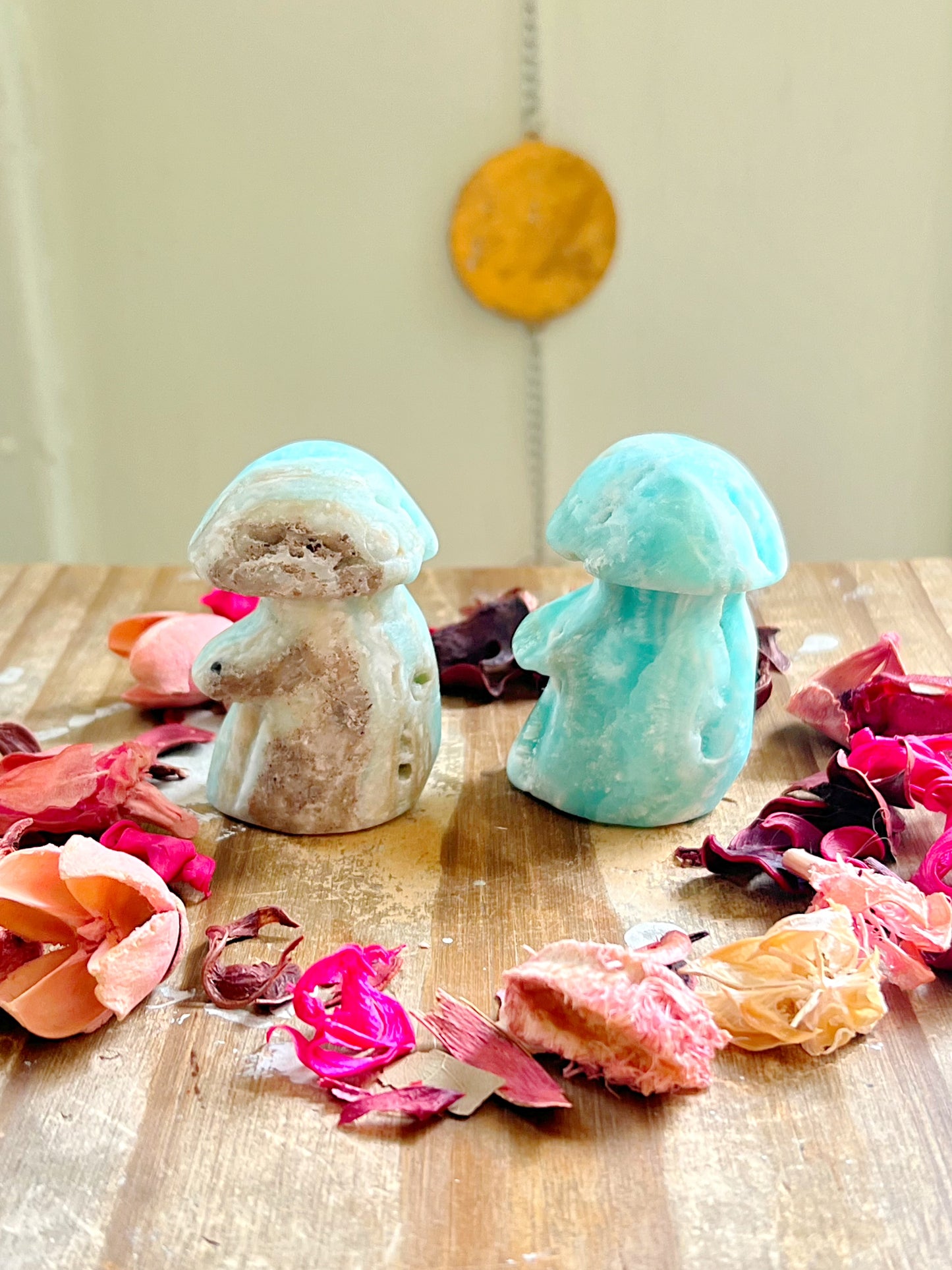 Druzy Hemimorphite Mushroom Carvings