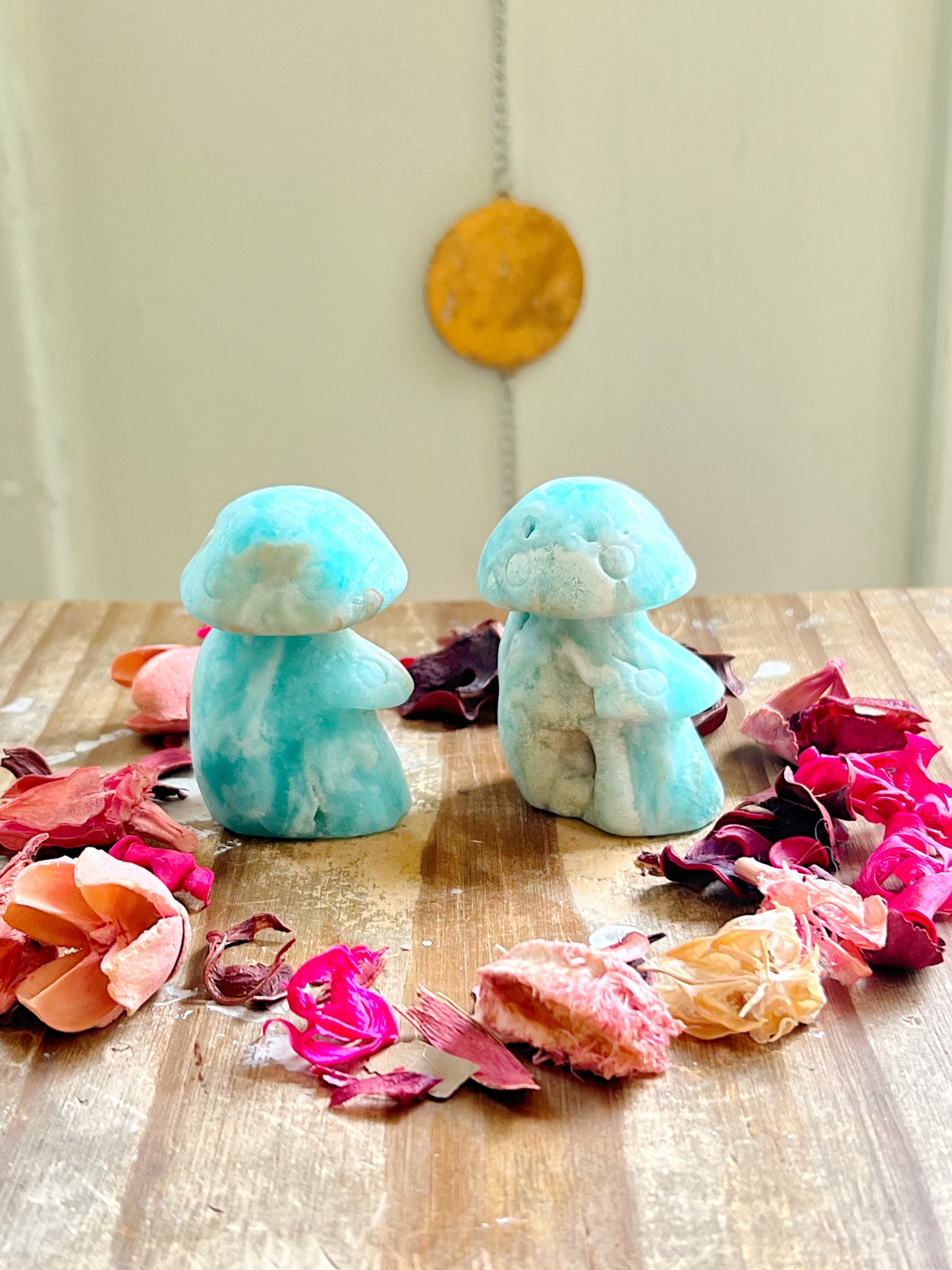 Druzy Hemimorphite Mushroom Carvings